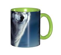 LKVNSWERT Tazza da caffè in porcellana da 325 ml, con manico, lupo sotto la luna, tazza da caffè per ufficio e casa, tazza per caffè, tè e latte, colorata all'interno in ceramica, per uomini e donne