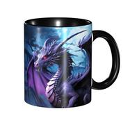 LKVNSWERT Tazza da caffè in porcellana da 325 ml, con manico, motivo drago viola, luna viola, tazza da caffè per ufficio e casa, tazza per tè e latte, colorata all'interno, in ceramica, per uomini e