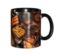 LKVNSWERT Tazza da caffè in porcellana da 325 ml, con manico, motivo farfalle monarca, tazza da caffè per ufficio e casa, tazza per tè e latte, colorata all'interno in ceramica, per uomini e donne
