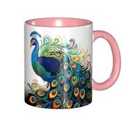 LKVNSWERT Tazza da caffè in porcellana da 325 ml con manico, motivo pavone, tazza da caffè per ufficio e casa, tazza per latte e caffè, tè e latte, colorata all'interno in ceramica, per uomini e donne