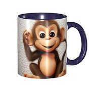 LKVNSWERT Tazza da caffè in porcellana da 325 ml con manico, simpatica tazza da caffè a forma di scimmia, per ufficio e casa, tazza per tè e latte, colorata all'interno in ceramica, per uomini e donne