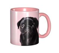LKVNSWERT Tazza da caffè in porcellana da 325 ml con manico, simpatica tazza da caffè con carlino nero per ufficio e casa, tazza per caffè tè e latte, colorata all'interno in ceramica per uomini e
