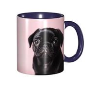 LKVNSWERT Tazza da caffè in porcellana da 325 ml con manico, simpatica tazza da caffè con carlino nero per ufficio e casa, tazza per caffè tè e latte, colorata all'interno in ceramica per uomini e