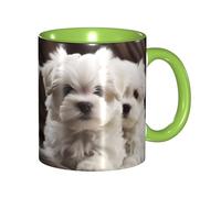 LKVNSWERT Tazza da caffè in porcellana da 325 ml con manico, simpatica tazza da caffè con cucciolo maltese per ufficio e casa, tazza per caffè, tè e latte, colorata all'interno in ceramica, per uomini