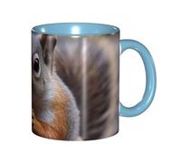 LKVNSWERT Tazza da caffè in porcellana da 325 ml con manico, simpatica tazza da caffè con scoiattolo per ufficio e casa, tazza per tè e latte, colorata all'interno in ceramica, per uomini e donne