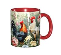 LKVNSWERT Tazza da caffè in porcellana da 325 ml con manico, tazza da caffè a forma di gallo per ufficio e casa, tazza per caffè, tè e latte, colorata all'interno in ceramica, per uomini e donne