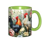 LKVNSWERT Tazza da caffè in porcellana da 325 ml con manico, tazza da caffè a forma di gallo per ufficio e casa, tazza per caffè, tè e latte, colorata all'interno in ceramica, per uomini e donne