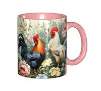 LKVNSWERT Tazza da caffè in porcellana da 325 ml con manico, tazza da caffè a forma di gallo per ufficio e casa, tazza per caffè, tè e latte, colorata all'interno in ceramica, per uomini e donne