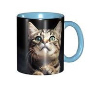 LKVNSWERT Tazza da caffè in porcellana da 325 ml con manico, tazza da caffè a forma di gatto per ufficio e casa, tazza per caffè, tè e latte, colorata all'interno in ceramica, per uomini e donne