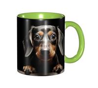 LKVNSWERT Tazza da caffè in porcellana da 325 ml con manico, tazza da caffè bassotto per ufficio e casa, tazza per latte e caffè, tè e latte, colorata all'interno in ceramica, per uomini e donne