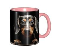 LKVNSWERT Tazza da caffè in porcellana da 325 ml con manico, tazza da caffè bassotto per ufficio e casa, tazza per latte e caffè, tè e latte, colorata all'interno in ceramica, per uomini e donne
