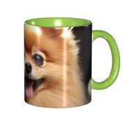 LKVNSWERT Tazza da caffè in porcellana da 325 ml con manico, tazza da caffè con cane Pomerania, per ufficio e casa, tazza per tè e latte, colorata all'interno in ceramica, per uomini e donne amanti
