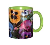 LKVNSWERT Tazza da caffè in porcellana da 325 ml con manico, tazza da caffè con fiori del pensiero per ufficio e casa, tazza per tè e latte, colorata all'interno in ceramica, per uomini e donne amanti