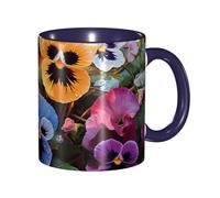 LKVNSWERT Tazza da caffè in porcellana da 325 ml con manico, tazza da caffè con fiori del pensiero per ufficio e casa, tazza per tè e latte, colorata all'interno in ceramica, per uomini e donne amanti