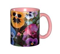 LKVNSWERT Tazza da caffè in porcellana da 325 ml con manico, tazza da caffè con fiori del pensiero per ufficio e casa, tazza per tè e latte, colorata all'interno in ceramica, per uomini e donne amanti