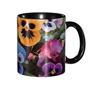 LKVNSWERT Tazza da caffè in porcellana da 325 ml con manico, tazza da caffè con fiori del pensiero per ufficio e casa, tazza per tè e latte, colorata all'interno in ceramica, per uomini e donne amanti