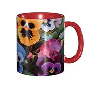 LKVNSWERT Tazza da caffè in porcellana da 325 ml con manico, tazza da caffè con fiori del pensiero per ufficio e casa, tazza per tè e latte, colorata all'interno in ceramica, per uomini e donne amanti