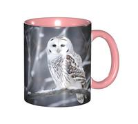 LKVNSWERT Tazza da caffè in porcellana da 325 ml con manico, tazza da caffè con gufo bianco invernale per ufficio e casa, tazza per caffè tè e latte, colorata all'interno in ceramica per uomini e