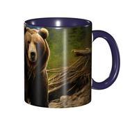 LKVNSWERT Tazza da caffè in porcellana da 325 ml con manico, tazza da caffè con orso marrone, per ufficio e casa, tazza per tè e latte, colorata all'interno in ceramica, per uomini e donne amanti