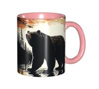 LKVNSWERT Tazza da caffè in porcellana da 325 ml con manico, tazza da caffè con silhouette di orso, per ufficio e casa, tazza per tè e latte, colorata all'interno in ceramica, per uomini e donne