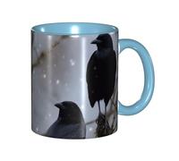LKVNSWERT Tazza da caffè in porcellana da 325 ml con manico, tazza da caffè con uccelli corvi neri, per ufficio e casa, tazza per tè e latte, colorata all'interno in ceramica, per uomini e donne