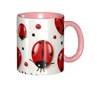 LKVNSWERT Tazza da caffè in porcellana da 325 ml con manico, tazza da caffè rossa a forma di coccinella per ufficio e casa, tazza per caffè, tè e latte, colorata all'interno in ceramica, per uomini e