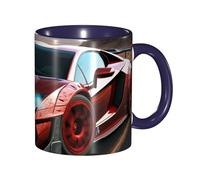 LKVNSWERT Tazza da caffè in porcellana da 325 ml con manico, tazza da caffè rossa con auto da corsa per ufficio e casa, tazza per caffè tè e latte, colorata all'interno in ceramica, per uomini e donne