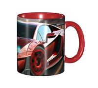 LKVNSWERT Tazza da caffè in porcellana da 325 ml con manico, tazza da caffè rossa con auto da corsa per ufficio e casa, tazza per caffè tè e latte, colorata all'interno in ceramica, per uomini e donne