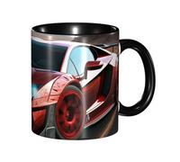 LKVNSWERT Tazza da caffè in porcellana da 325 ml con manico, tazza da caffè rossa con auto da corsa per ufficio e casa, tazza per caffè tè e latte, colorata all'interno in ceramica, per uomini e donne