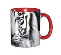 LKVNSWERT Tazza da caffè in porcellana da 325 ml con manico, tazza da caffè tigre bianca per ufficio e casa, tazza per tè e latte, colorata all'interno in ceramica per uomini e donne amanti