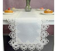 Lkw Ogechi Jacquard Runner da Tavolo Bianco, 40x180/200/220 CM Runner da Tavolo in Pizzo, Runner da Tavolo da Pranzo Elegante Vintage per Matrimoni / Ristorante / Banchetto, Resistente al Calore