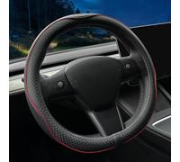 LKWLIKEI Coprivolante in pelle nappa, ultra sottile, per Tesla Model 3/Y, design antiscivolo e modifica degli interni degli accessori auto (nero e rosso)