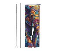 LKWSCGHM Bicchiere colorato con elefante con coperchi e cannuccia, 590 ml, a doppia parete, in acciaio inox, isolato, a prova di perdite, da viaggio, per bevande calde e fredde