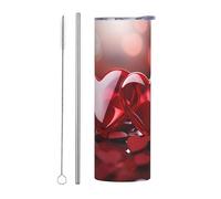 LKWSCGHM Bicchiere con cuori rossi di San Valentino con coperchi e cannuccia, 590 ml, a doppia parete, in acciaio inox, isolante, a prova di perdite, da viaggio, per bevande calde e fredde
