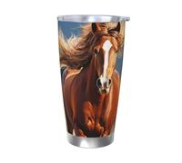 LKWSCGHM Bicchiere da caffè con coperchio a forma di cavallo che corre, da 590 ml, a doppia parete, in acciaio inox, isolato, a prova di perdite, da viaggio, per bevande calde e fredde