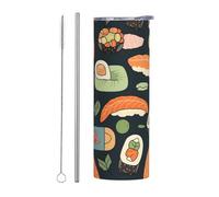 LKWSCGHM Bicchiere per sushi con coperchio e cannuccia, 590 ml, a doppia parete, in acciaio inox, isolato, a prova di perdite, da viaggio, per bevande calde e fredde