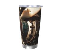 LKWSCGHM Bicchiere vintage a elica con coperchio, 590 ml, a doppia parete sottovuoto, in acciaio inox, tazza termica da viaggio a tenuta stagna, per bevande calde e fredde
