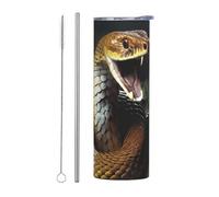 LKWSCGHM Cobra Snake Tumbler con coperchi e cannuccia, 590 ml, doppia parete sottovuoto, in acciaio inox, tazza termica da viaggio a tenuta stagna, per bevande calde e fredde