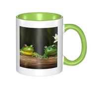 LKWSCGHM Due tazze da caffè verdi con manico, 325 ml, grande tazza in porcellana per bevande calde/fredde, tazze da tè in ceramica per uomini e donne, divertente tazza da caffè per inaugurazione della