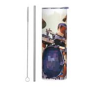 LKWSCGHM Jazz Drum Tumbler con coperchi e cannuccia, 590 ml, doppia parete sottovuoto, in acciaio inox, tazza termica da viaggio a tenuta stagna, per bevande calde e fredde