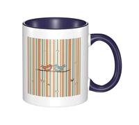 LKWSCGHM Love Birdie Stripe tazze da caffè con manico, 325 ml, grande tazza in porcellana per bevande calde/fredde, tazze da tè in ceramica per uomini e donne, divertente tazza da caffè per