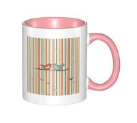 LKWSCGHM Love Birdie Stripe tazze da caffè con manico, 325 ml, grande tazza in porcellana per bevande calde/fredde, tazze da tè in ceramica per uomini e donne, divertente tazza da caffè per