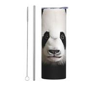 LKWSCGHM Lovely Panda Bear Head Tumbler con coperchi e cannuccia, 590 ml, doppia parete sottovuoto, in acciaio inox, tazza termica da viaggio a tenuta stagna, per bevande calde e fredde