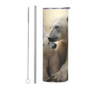 LKWSCGHM Polar Bear Love - Borraccia termica con coperchio e cannuccia, 590 ml, a doppia parete, in acciaio inox, isolante, a prova di perdite, da viaggio, per bevande calde e fredde