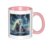 LKWSCGHM Polar Bears Northern Lights - Tazza da caffè con manico, 325 ml, grande, in porcellana, per bevande calde/fredde, tazze da tè in ceramica per uomini e donne, divertente tazza da caffè per