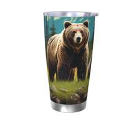 LKWSCGHM River Bear Mom Tumbler con coperchi, 590 ml, bottiglia d'acqua sottovuoto a doppia parete in acciaio inox, tazza termica da viaggio a tenuta stagna, per bevande calde e fredde