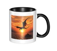 LKWSCGHM Sea Sunset Flying Dragon Tazza da caffè con manico, 325 ml, grande tazza in porcellana per bevande calde/fredde, tazze da tè in ceramica per uomini e donne, divertente tazza da caffè per