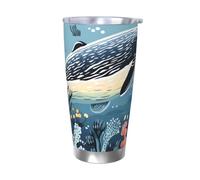 LKWSCGHM Seal Whale - Bicchiere termico con coperchio, a doppia parete, in acciaio inox, a prova di perdite, da viaggio, per bevande calde e fredde, 590 ml