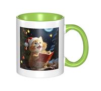 LKWSCGHM Simpatico gatto canta canti natalizi tazze da caffè con manico, 325 ml, grande tazza in porcellana per bevande calde/fredde, tazze da tè in ceramica per uomini e donne, divertente tazza da