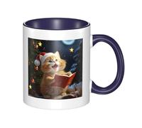 LKWSCGHM Simpatico gatto canta canti natalizi tazze da caffè con manico, 325 ml, grande tazza in porcellana per bevande calde/fredde, tazze da tè in ceramica per uomini e donne, divertente tazza da